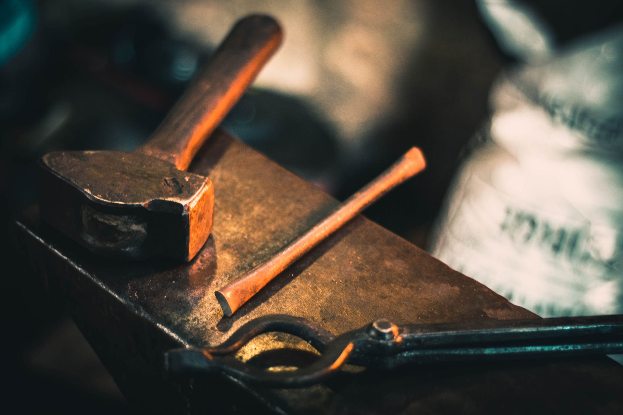 reclaimed steel bar on anvil